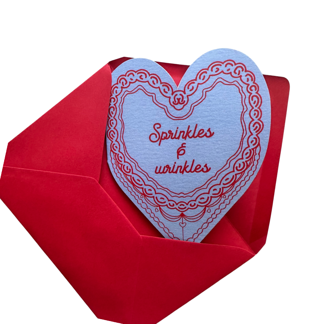 Wrinkles & sprinkles Birthday cake heart card