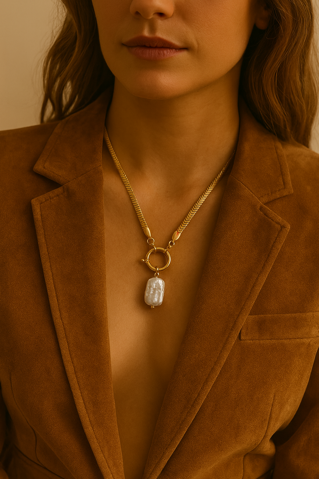 Chain & Freshwater Pearl Necklace Waterproof 18k Gold