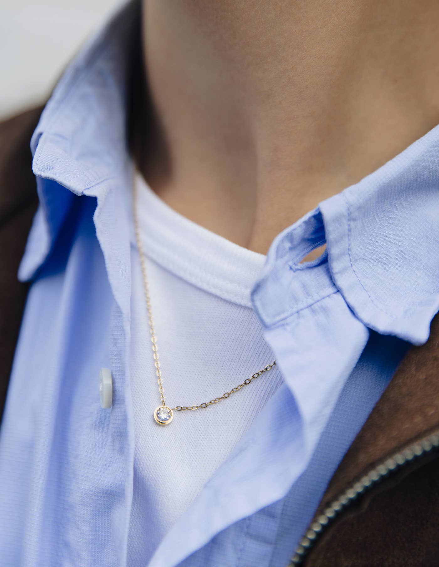 Gold Dainty Stone Necklace, Waterproof