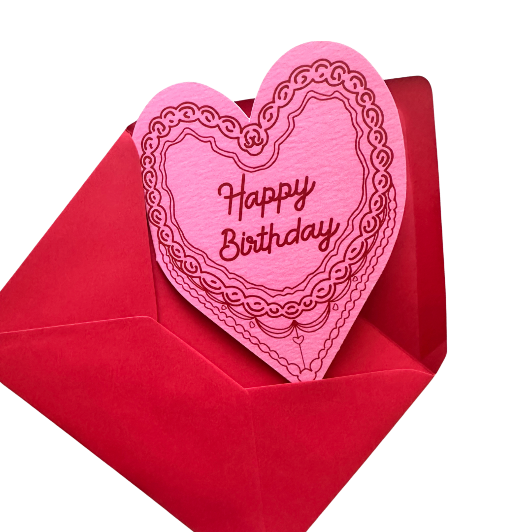Happy Birthday cake heart card