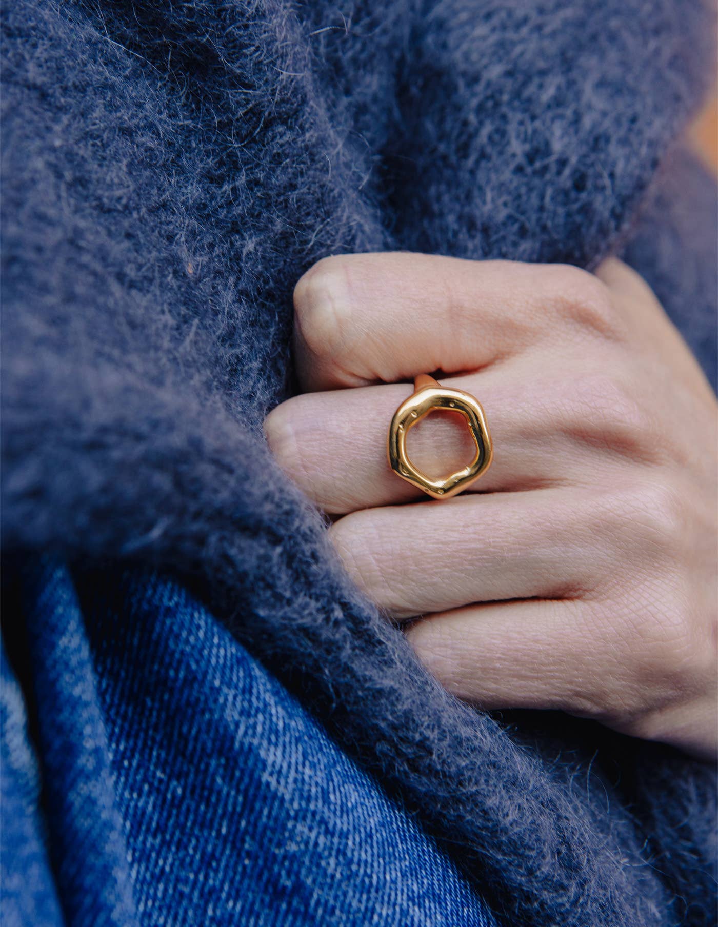 Gold Irregular Oval Ring, Waterproof
