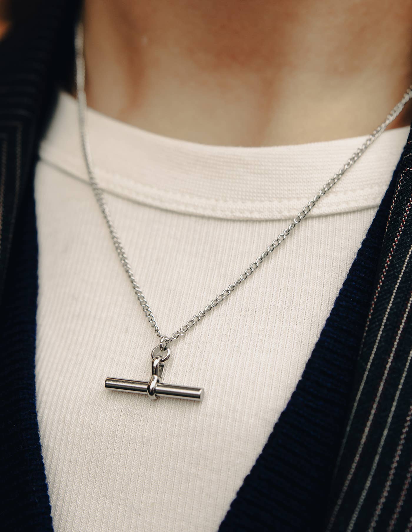 Silver T-Bar Chain Necklace, Waterproof
