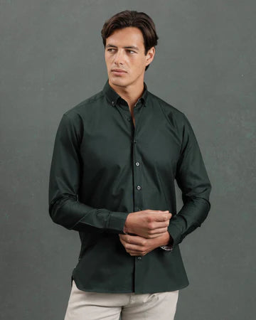 Green Oxford Button-Down with Yellow Flora Accents