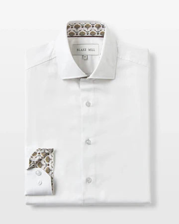 White Sateen Shirt with Yellow Flora Accents