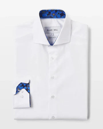White Textured Shirt with Flowers Under Moonlight Accents