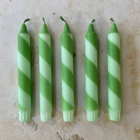 Hand Dipped Colourful Green Stripe Candy Cane Candles - KOLAB by Makers Quarter