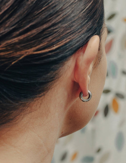 Silver Small Leverback Bold Hoop Earrings, Waterproof