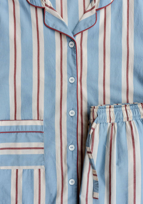 Cotton Pyjamas in Blue Stripe - KOLAB by Makers Quarter