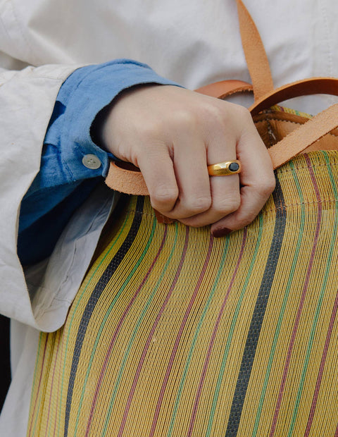 Gold Black Onyx Stone Ring, Waterproof