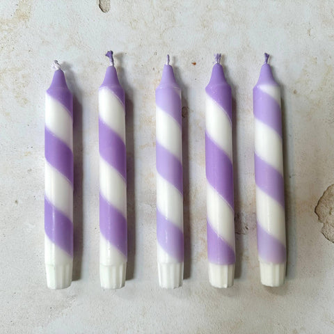 Lilac white candy spiral twist Hand Dipped Candles - KOLAB by Makers Quarter