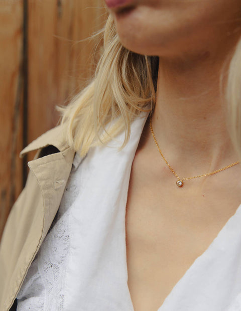 Gold Dainty Stone Necklace, Waterproof