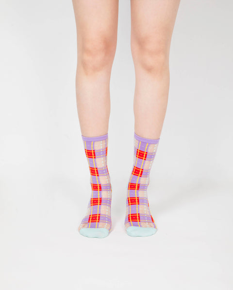 Tartan Sheer Sock - Purple & Red