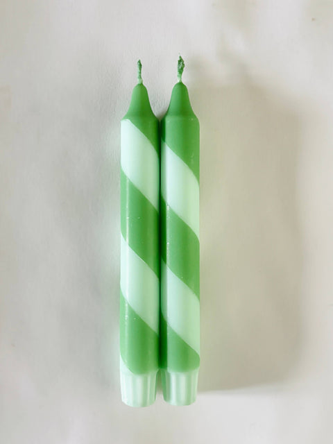 Hand Dipped Colourful Green Stripe Candy Cane Candles - KOLAB by Makers Quarter