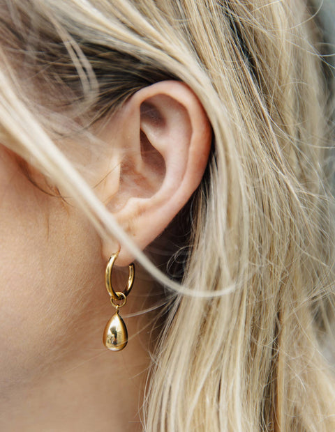 Gold Drop Hoop Earrings, Waterproof