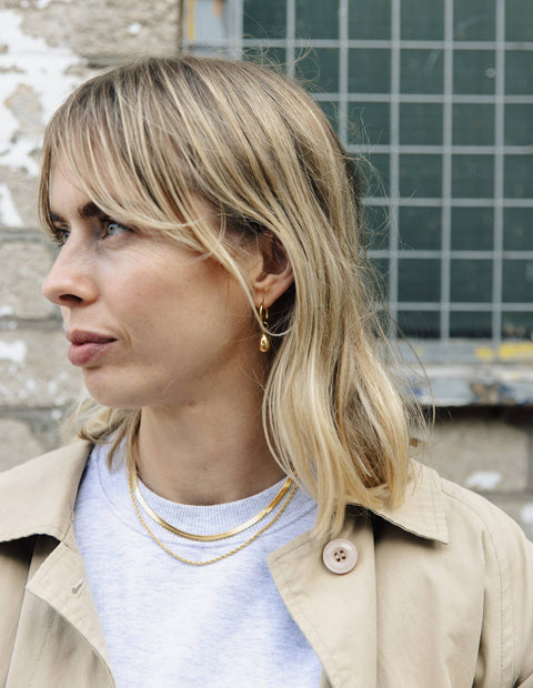 Gold Drop Hoop Earrings, Waterproof