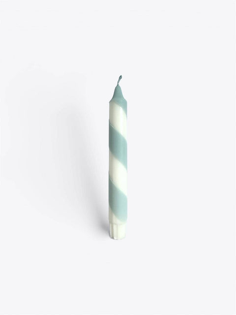 Ice blue & white candy spiral twist Hand Dipped Candles - KOLAB by Makers Quarter