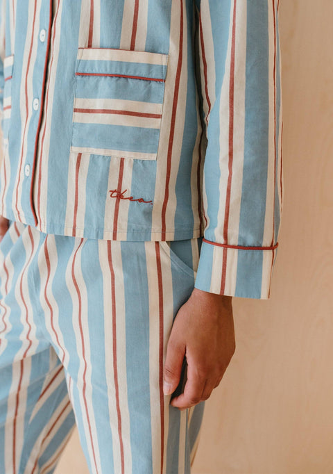 Cotton Pyjamas in Blue Stripe - KOLAB by Makers Quarter