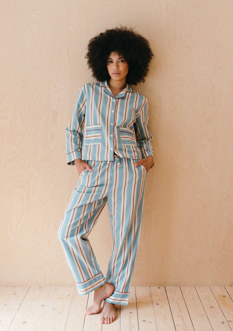 Cotton Pyjamas in Blue Stripe - KOLAB by Makers Quarter