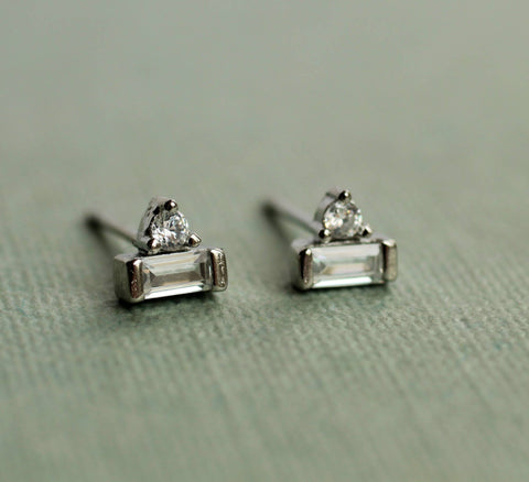Art Deco Crystal Pyramid Sterling Silver Stud Earrings