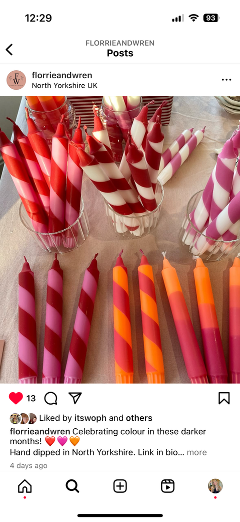 Hand Dipped Colourful Red & Pink Stripe Candy Cane Candles - KOLAB by Makers Quarter