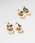 Orange Tree with Brass Drop Earrings, Embroidery - KOLAB by Makers Quarter