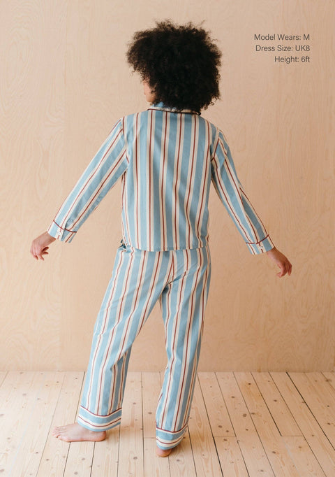 Cotton Pyjamas in Blue Stripe - KOLAB by Makers Quarter
