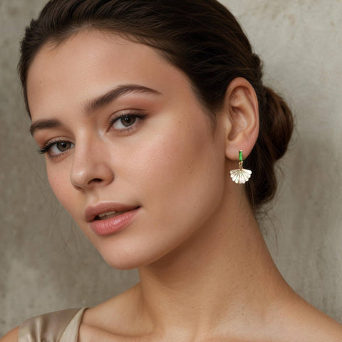 Art Deco Mother of Pearl Emerald Earrings