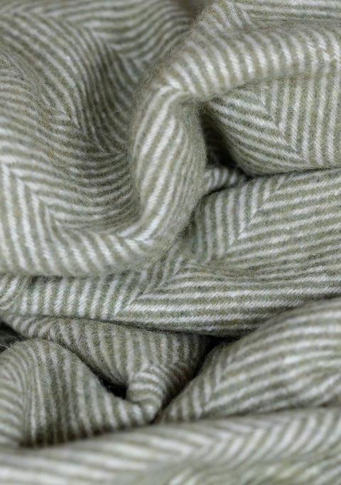 Large Wool Blanket in Olive Herringbone