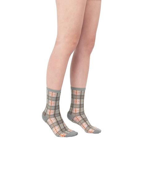 Tartan Sheer Socks - Dove Gray - KOLAB by Makers Quarter