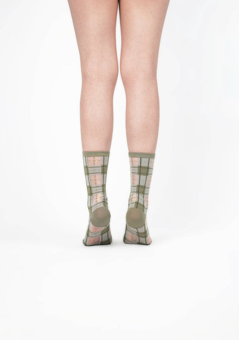 Tartan Sheer Socks - Sage Green