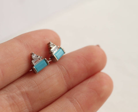 Art Deco Sterling Silver Turquoise Pyramid Stud Earrings