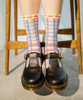 Grids with Polka Dots Sheer Socks - Blue - KOLAB by Makers Quarter