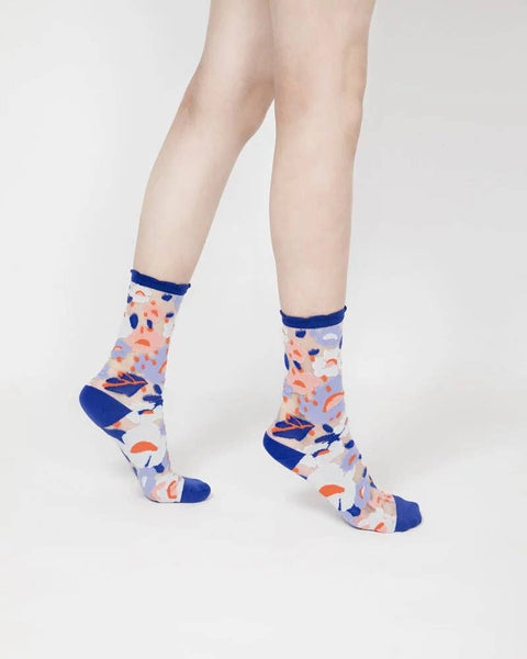 Flower Garden Sheer Socks - Blue - KOLAB by Makers Quarter