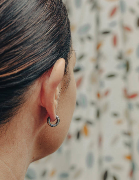 Silver Small Leverback Bold Hoop Earrings, Waterproof