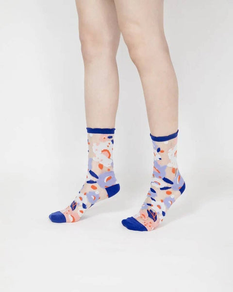 Flower Garden Sheer Socks - Blue - KOLAB by Makers Quarter