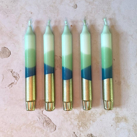 Hand Dipped 'Forest Gold' Green & Gold Dinner Candles - KOLAB by Makers Quarter