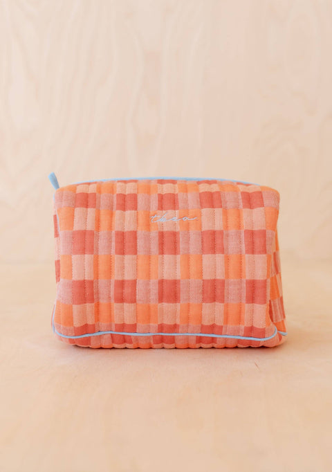 Cotton Wash Bag in Apricot Checkerboard - KOLAB by Makers Quarter