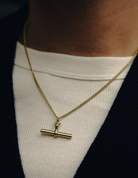 Gold T-Bar Chain Necklace, Waterproof