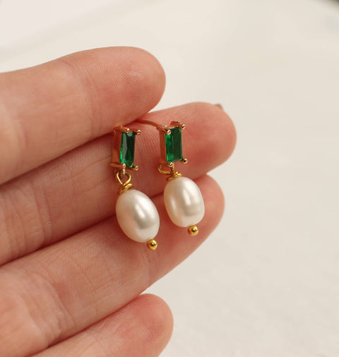Emerald Pearl Drop Earrings