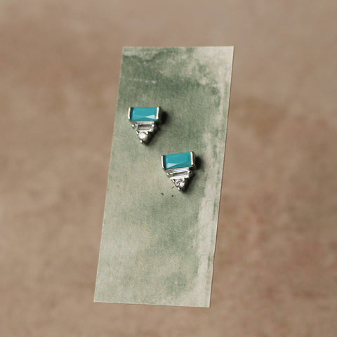 Art Deco Sterling Silver Turquoise Pyramid Stud Earrings