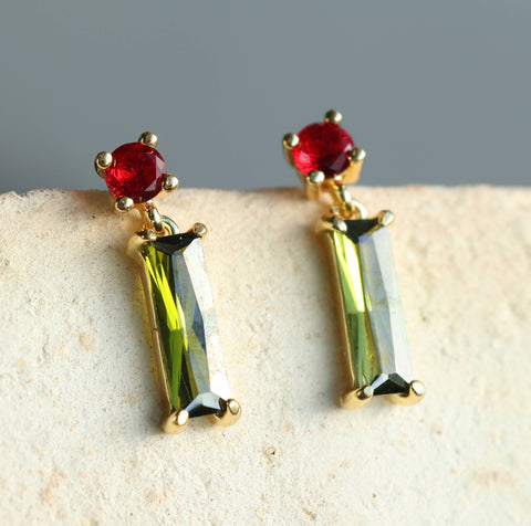 Mid Century Olive Green Earrings