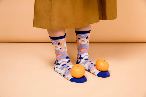 Flower Garden Sheer Socks - Blue - KOLAB by Makers Quarter