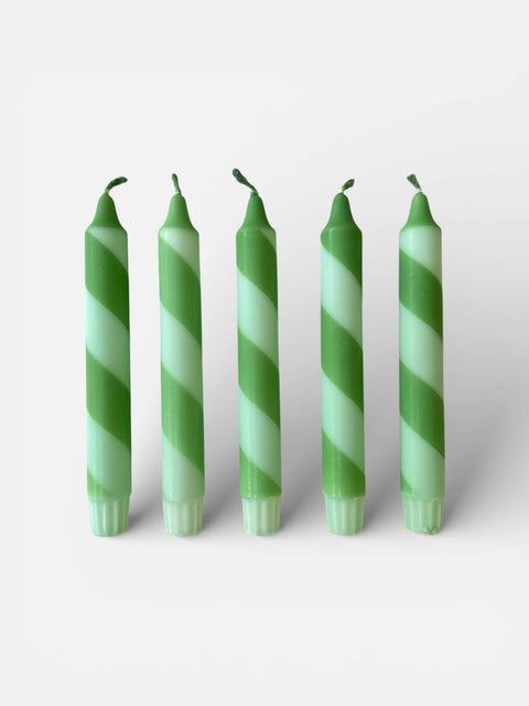 Hand Dipped Colourful Green Stripe Candy Cane Candles - KOLAB by Makers Quarter