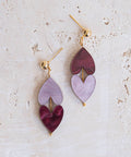 Queen of Hearts Drop Earrings in Merlot Red & Lilac Marble - KOLAB by Makers Quarter
