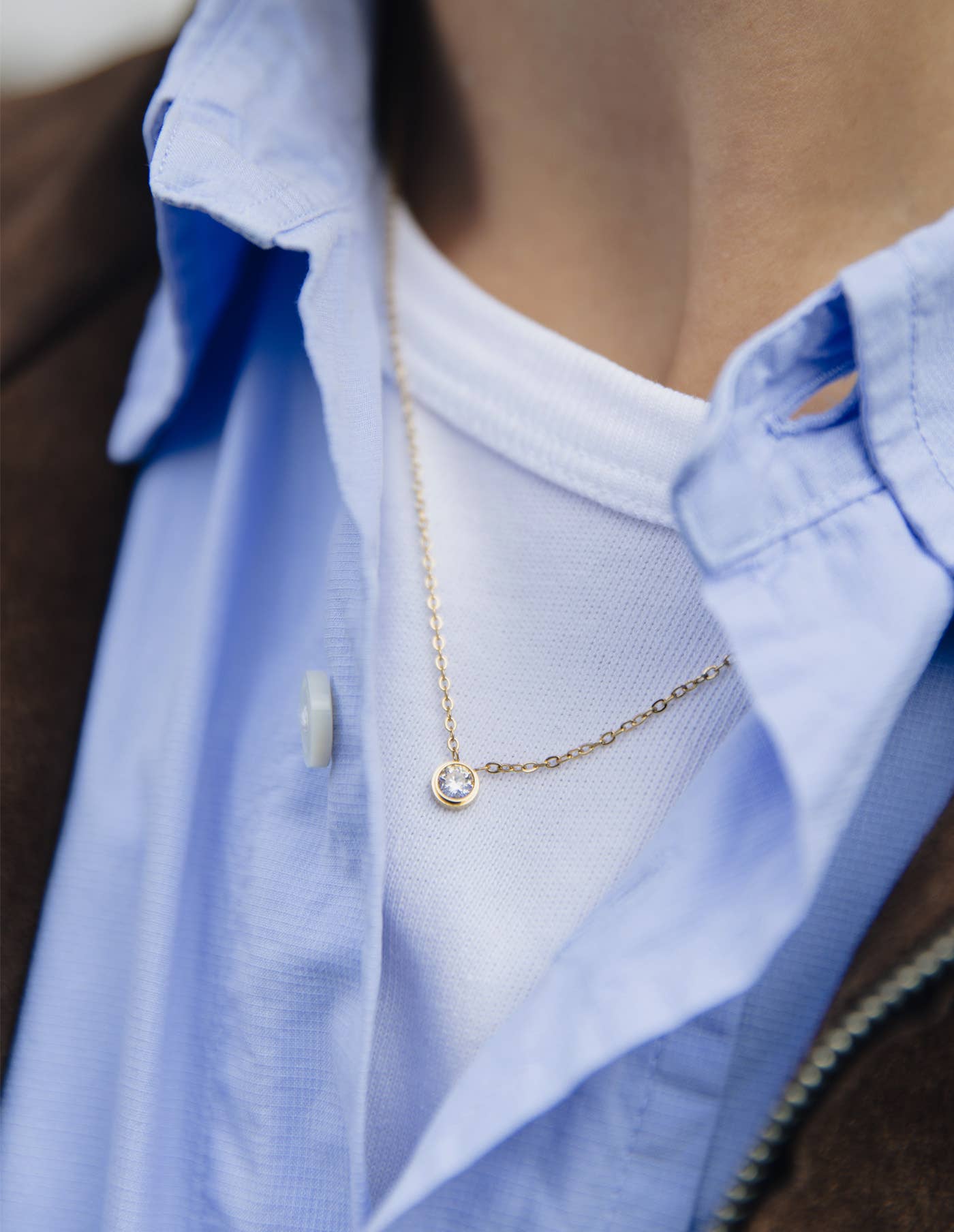 Gold Dainty Stone Necklace, Waterproof