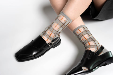 Tartan Sheer Socks - Dove Gray - KOLAB by Makers Quarter