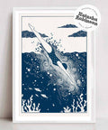 Into the Deep - Wild Sea Swimming Blue Wall Art Print - KOLAB by Makers Quarter