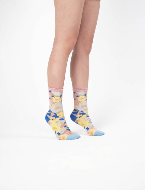 Flower Garden Sheer Socks - Spring Pink - KOLAB by Makers Quarter