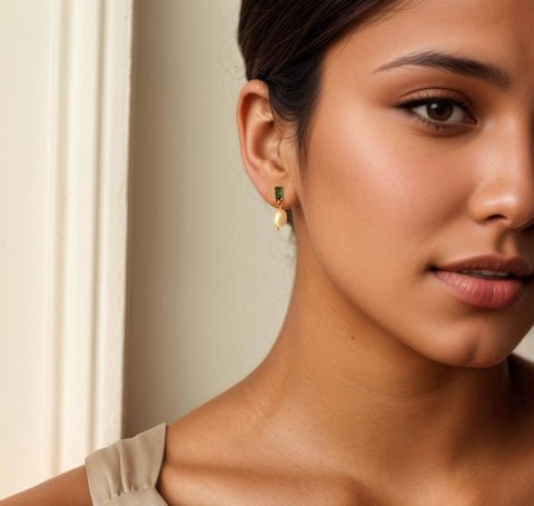 Emerald Pearl Drop Earrings