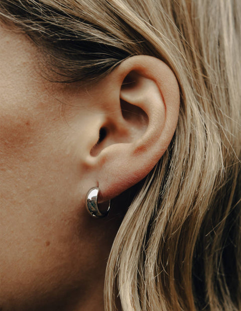 Silver Small Leverback Bold Hoop Earrings, Waterproof